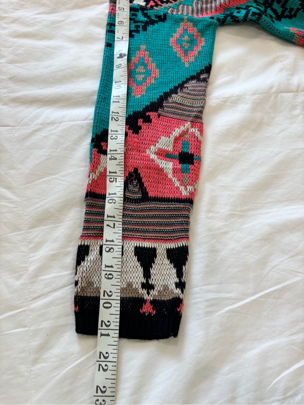 Flying Tomato S Open Sweater Cardigan Southwestern Boho Aztec Turquoise Coral - Picture 8 of 9
